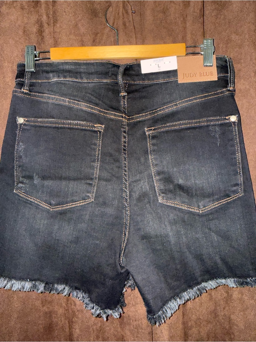 Judy Blue Washed Black High-Rise Denim Shorts with Frayed Hem - Picture 6 of 6
